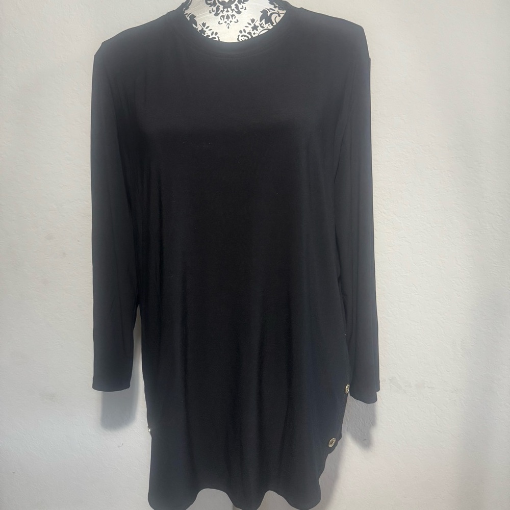 Jones New York Women’s Blouse Size XL 3/4 Sleeve Black tunic Top Stretch - Picture 2 of 6